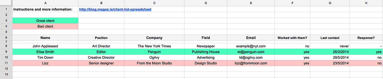 spreadsheet to track clients