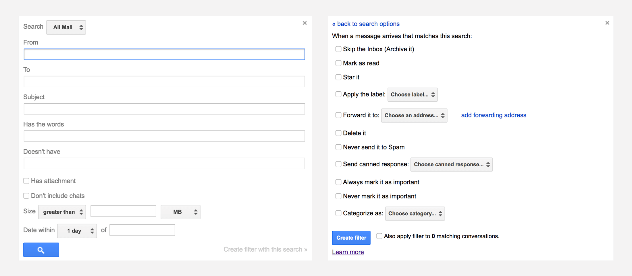 Gmail filters. Automate email with search operators